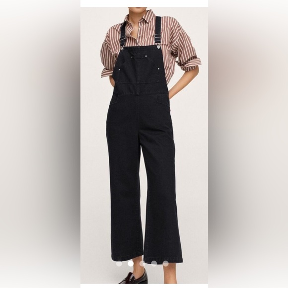 MNG by Mango Black Denim Wide Leg Overalls XXL - Picture 1 of 6